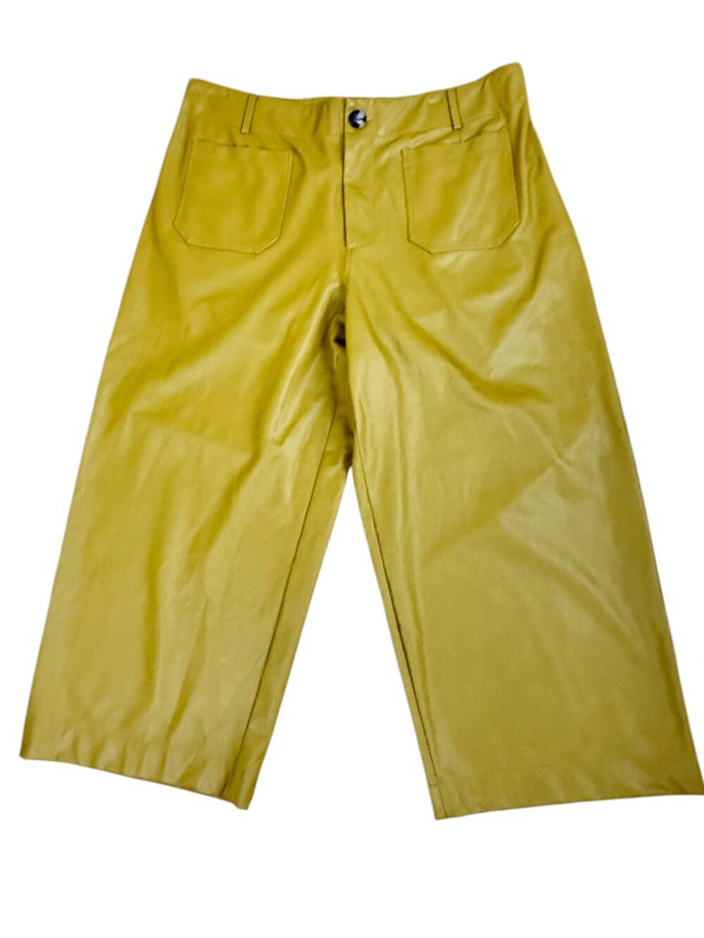 Anthropologie Maeve Colette Pants Mustard Yellow Faux Leather Plus (18)